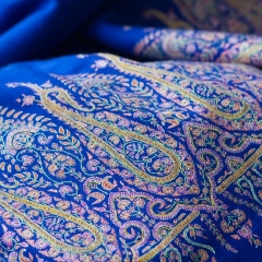Handembroidery on royal blue cashmere