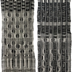 Flooded Forest. Kadi Pajupuu, Estonia. Cotton, linen. Handwoven in countermarch loom with 6 shafts. The deformation of warp lines has been achieved with RailReed (adjustable reed invented by the author).